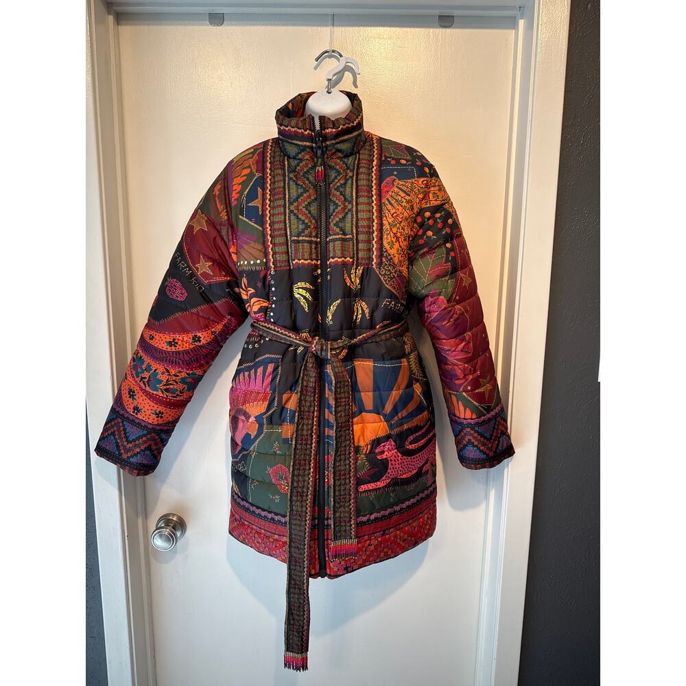 Farm Rio Crazy Mix Reversible Jaguar Floral Puffer Jacket M EUC - Picture 2 of 10